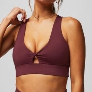 Fabletics Oasis Twist Medium Impact Sports Bra- Merlot